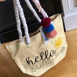 Cruise Club “Hello Sunshine” Straw Tote Bag, Rope Handles, Tan, Black, Yellow Photo 0