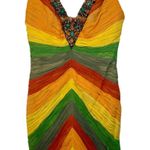 NWT Mandalay Multi Color Silk Beaded Sequin Midi Evening Gown Dress Womens Sz 10 Green Photo 0