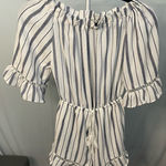 Ava Navy Blue & White Stripe Off‎ the Shoulder Romper Size 6 Photo 0