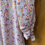 ASTR  Puff Sleeve V-Neck Back Cutout Floral A-Line Midi Dress Purple Peach Large Photo 7