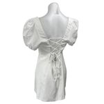 ZARA NEW White Short Puff Sleeve Lace Up Back Square Neck Mini A Line Dress XL Photo 1