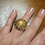 St. John 💕💕 Statement Cocktail Ring ~ Imitation Pearl Gold Jewels 8 NWOT Photo 0