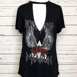 Papaya Never Stop Dreaming Oversized Deep V Neck Black Choker T-shirt Size Small Photo 0