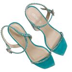 Stuart Weitzman  Gemcut Sandals Women’s Size 9 Blue Suede Embellished Heels Photo 4