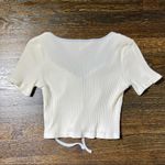 Romwe White Cropped Ribbed Knit Top Photo 5