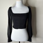 Urban Outfitters  Black Lena Sheer Sleeve Square Neck Top Photo 1