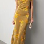 Soleil Soleil Ines Floral Print Tie Strap Golden Silk Maxi Dress Size 6 Yellow Photo 0