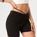 Black Ruched Diamond Rhinestone Heart Charm Thong Strings Biker Shorts Sweatshorts Bottoms Size XS 💎 Photo 0