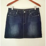 Gap Dark Wash Denim Mini Skirt 5 Pocket Front Button Zip Classic Blue Casual 8 Photo 0