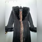 Vintage Y2K Moda International Black Suede Long Coat Penny Lane Afghan Medium Photo 3