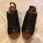 MATT BERSON Black Leather Slingback Adjustable Strap Wedges Photo 1