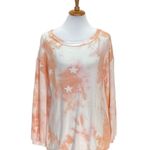 143 Story Womens Tie Dye Star Balloon Sleeve Blouse Orange Size M Boho Casual Photo 0