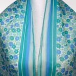 Vintage 60s Glentex Japan Sheer Nylon Floral Scarf Teal Aqua Blue Green Mod Photo 1