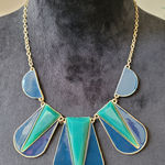 Women's Statement Geometric Blue Green Resin Bib Necklace With Lobster Clasp Photo 0