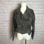 Andree by Unit Andrée Women's Medium Black Washed Denim Moto Jacket Zip Front Grungecore Biker Photo 1