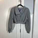 For Love & Lemons ‎ Josie Cropped Fleece Lined Hoodie Size Small Embroidered Gray Photo 5