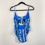 Lucky Brand  Women's Blue Floral Graphics V-neck Cutout One Piece Swimsuit Size L Photo 5