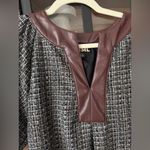 THML tweed mini dress faux leather a-line pockets short puff sleeve office Photo 4