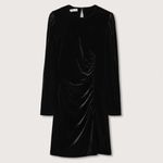 Mango  Ruched Long Sleeve Velvet Dress, Black, Size 22 Photo 2