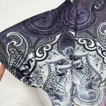Camisa Purple Paisley Short Sleeve Blouse Womens 2X Henley Shirt Casual Stretch Photo 7