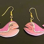 Handmade handpainted wood Whales dangly earrings, lightweight, pink Photo 0