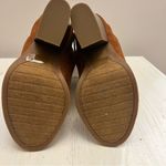 Bamboo Women’s  Brown Tan Suede‎ Zipper Back Lace Sides Peep Toe Heels Size 9 Photo 5