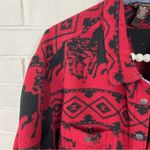 Bit & Bridle Red Western Horse Scene Button Down Knit Shacket Size XL Photo 4