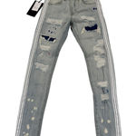 Embellish Distressed Ripped Denim Jeans White Stripe‎ Light Wash Womens Size 28 Blue Photo 0