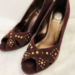 Yellow Box Azalia Brown Suede Studded Wedges, Peep Toe sz. 6 Photo 2