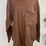 En;semble Faux Leather Shirt Jacket Button Down Oversized Brown Shacket Medium Photo 0