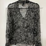 ECI  New York Silk Black and White Sheer Floral Blouse Size L Vintage Photo 5