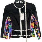 Fuego Woman Jacket Womens 8 Black Multicolor Mixed Media Full Zip Artsy Chic NEW Photo 5