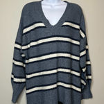 American Eagle  Blue/White Oversized V-Neck Knit Pullover Sweater Women's Medium Photo 0