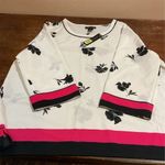 Investments  XL Blouse Ivory Black Floral 3/4 Sleeve Round Neck Stripe Hem​​​ Photo 0