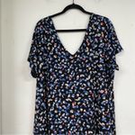 Roamans Blue Printed V Neck Short Sleeve Mini Dress 22/24 Fit & Flare Stretch Size undefined Photo 1
