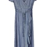 Love Delirious Maternity Maxi Dress Size S Blue Striped Tie Waist Ruffle Coastal Photo 1