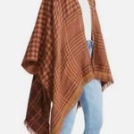 Steve Madden  Plaid Kimono Ruana Reversible Brown Multi One Size Fits All Photo 3