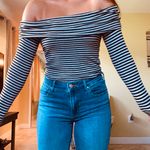 Charlotte Russe Black & White Striped Off The Shoulder Top Photo 2