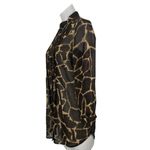 Cleo Women's Brown Printed Pletaed Long Sleeve Button Down Tunic Shirt Top S/P Photo 1