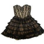 Masquerade Vintage 90s Strapless Black Gold Tiered Tulle Tutu Skirt Dress,Sz 5/6 Photo 5