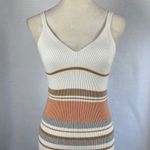 Striped Ribbed Knit Midi Dress Spaghetti Strap V Neck Bodycon Womens Small White Photo 1