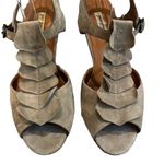 Paul Green Lava T-strap Taupe Suede Ruffle Platform Heels Sandals Photo 2