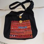 Black & Red Embroidered Women's Shoulder Bag One Zip Pocket Inside Light Weight Photo 1