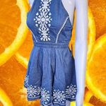 Lovers + Friends NWT Women's Denim Halter Neck Embroidered Pleated Dress Size XS Photo 0