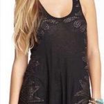 Free People Linen Blend Black Tank Cut-Out Back Copper Beading Detail Photo 0