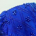 VTG Sassy Doll Bead Silk Dress Padded Shoulder Sequin Y2k Floral Cocktail Party Blue Photo 9