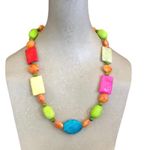 Bright Beaded Multi Shaped Pink, Blue, Orange Beads Lightweight Summer Necklace Pink Photo 1