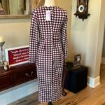 Houndstooth  Dress Long Sleeve Mid Calf Crimson Red Womens Medium New Photo 3