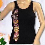 Bejeweled Studded Punk Tank Top Skull Flowers Hearts Flames Eagle XS/S Photo 2