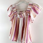 Rails  Short Sleeve Senora Top Hibiscus Stripe White Pink XS Photo 5